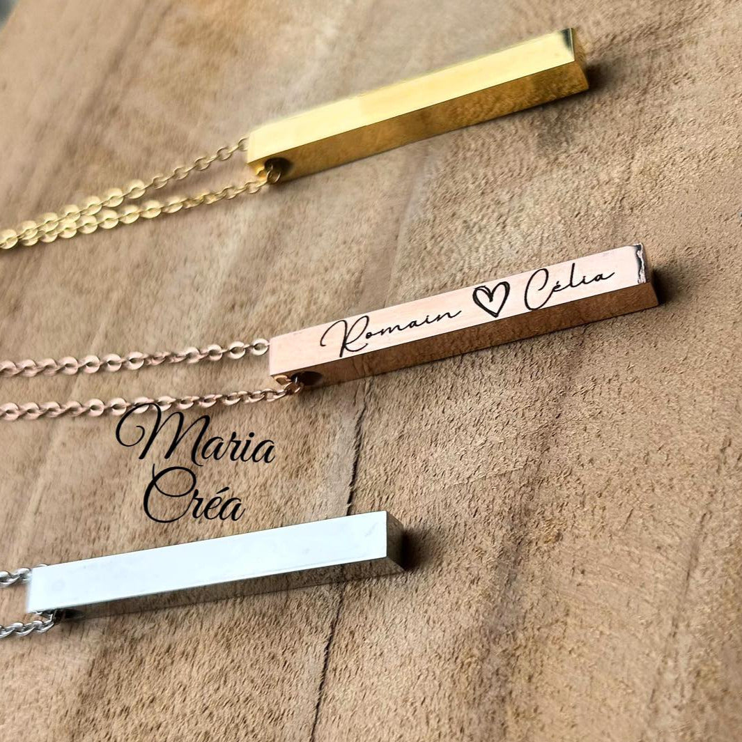 Collier avec pendentif barette - prénom(s) coeur