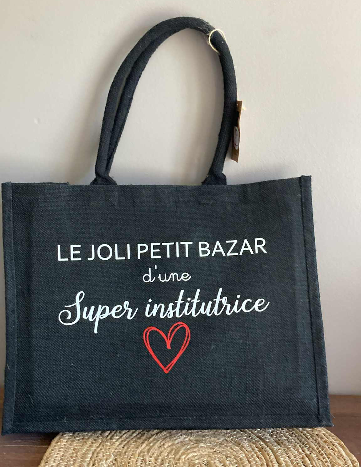 Sac en toile de jute "Le joli bazar d'une super ..."