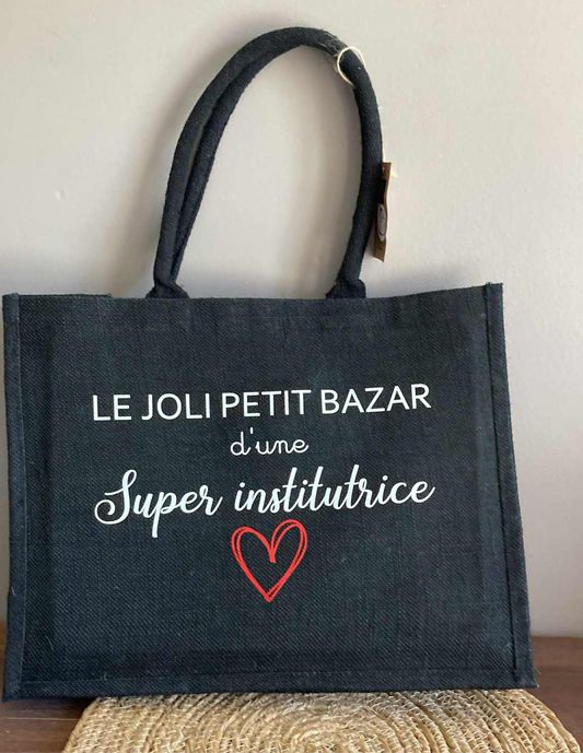 Sac en toile de jute "Le joli bazar d'une super ..."