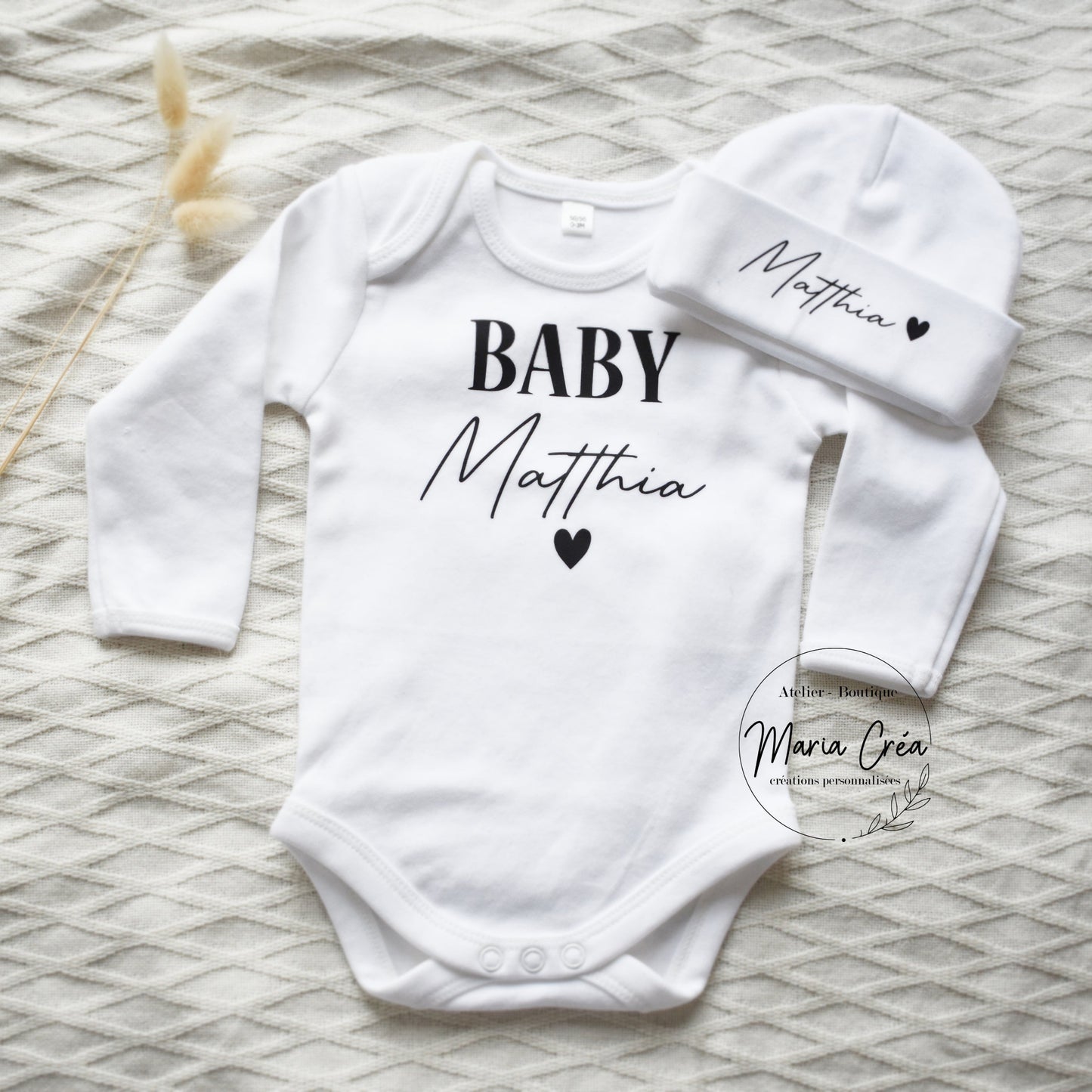 Ensemble bonnet et body BABY prénom