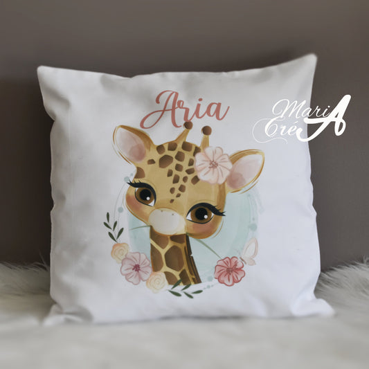 Coussin girafe fleurs