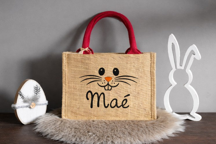 Sac en toile de jute Pâques - tête de lapin