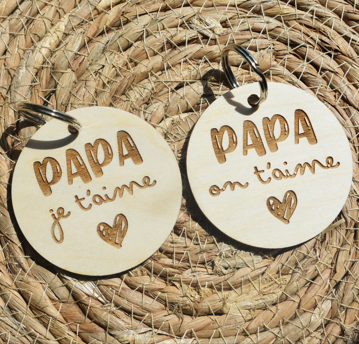 Porte-clé en bois – Papa, je/on t'aime