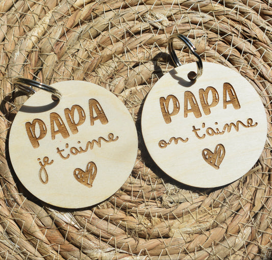Porte-clé en bois – Papa, je/on t'aime