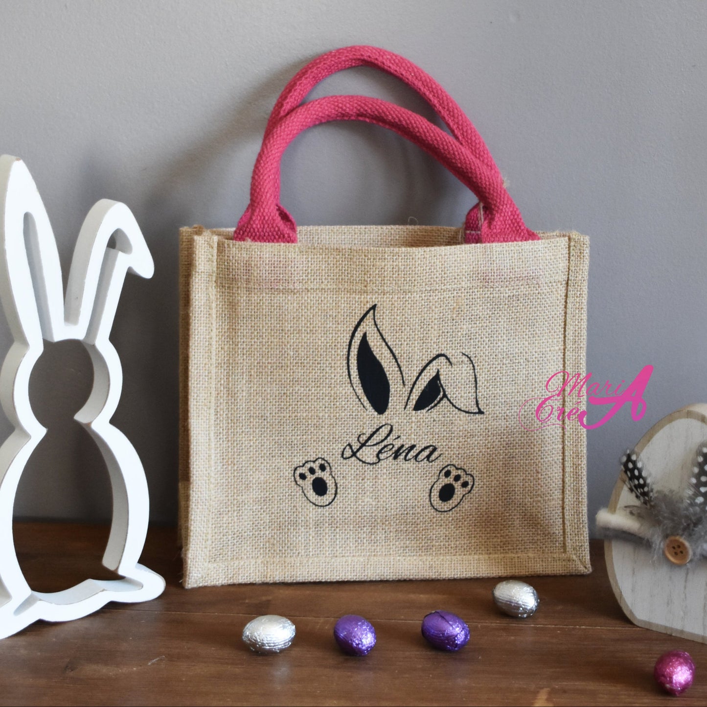 Sac en toile de jute Pâques - silhouette oreilles lapin