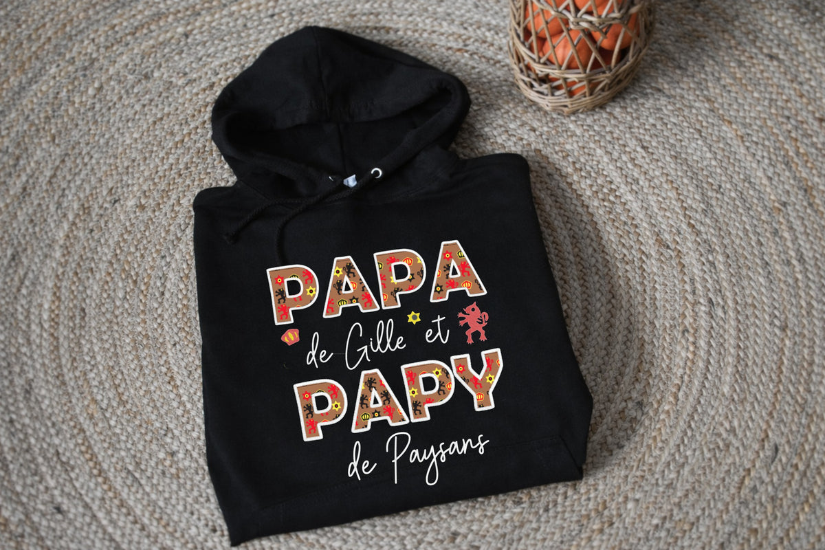 Sweat personnalisé – Carnaval brodé "de Gille ... ET.... de Paysan" avec motifs