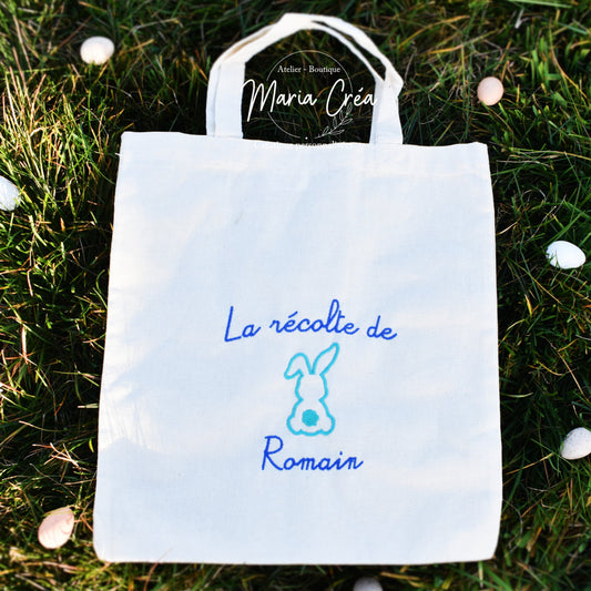 Tote bag brodé "La récolte de ..." - lapin