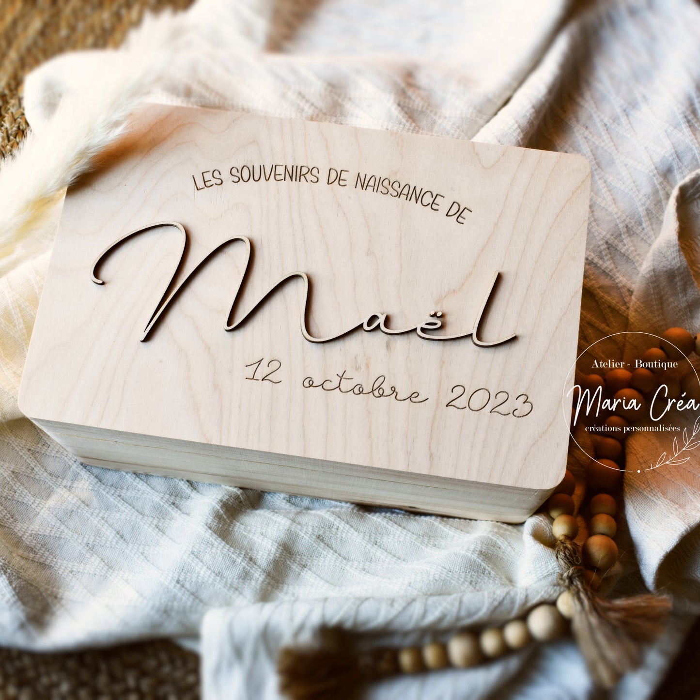 Boite souvenirs de naissance - Prénom en relief
