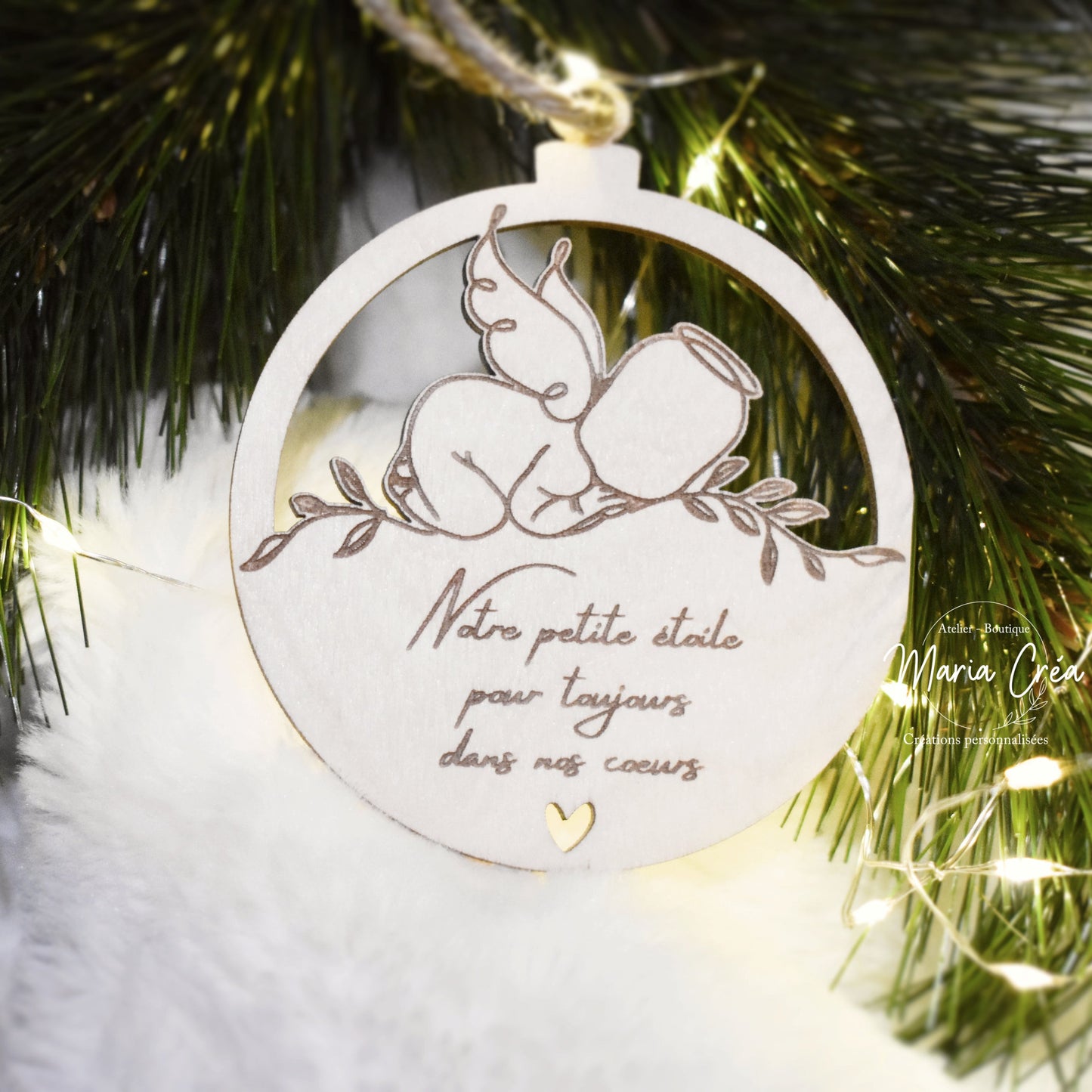 Boule de Noël bois - Bébé d'ange
