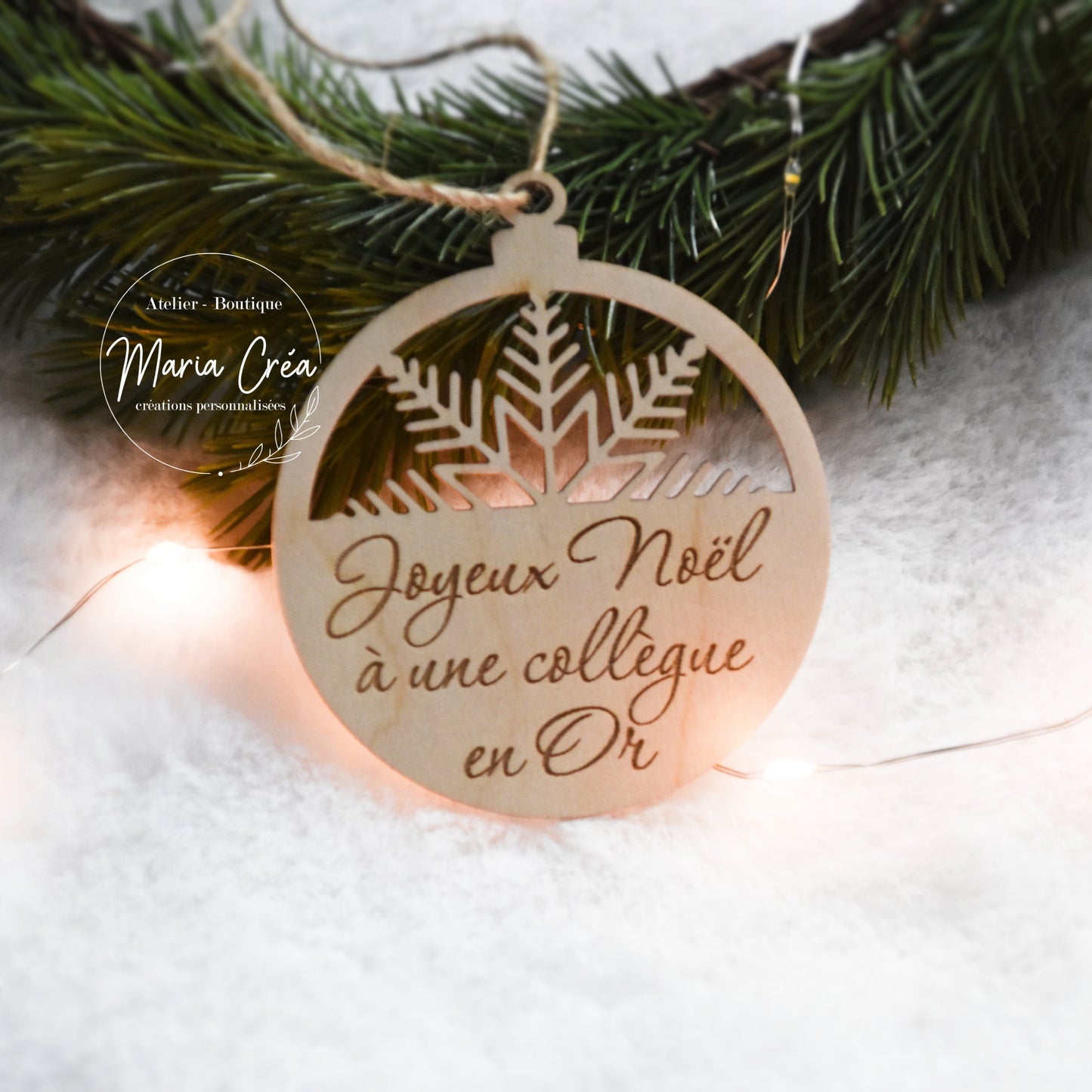 Boule de Noël bois - Demi flocon à personnaliser