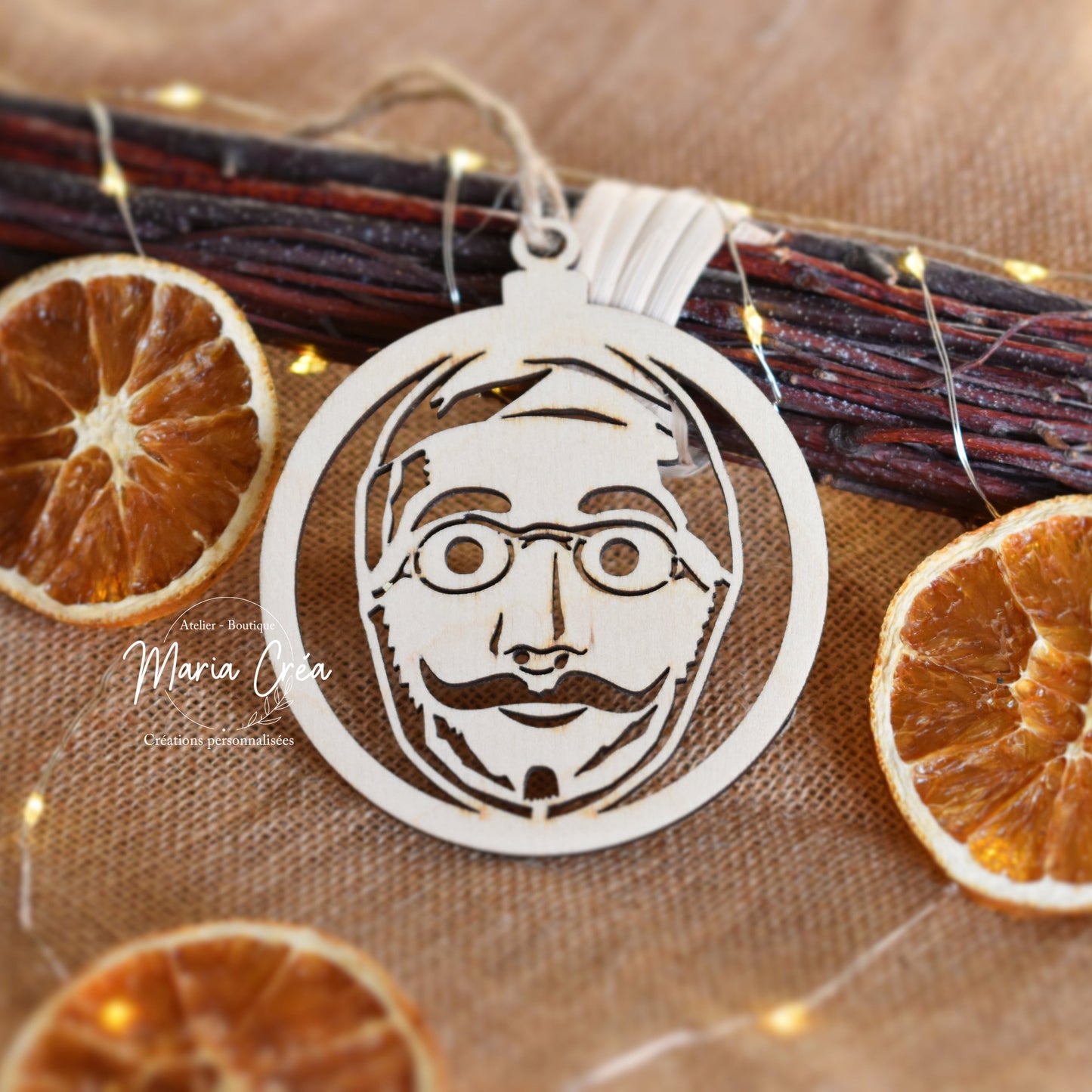 Boule de Noël bois - Masque de Gille