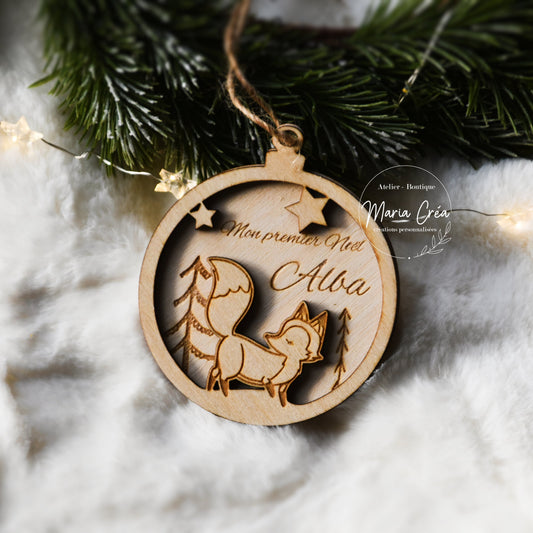 Boule de Noël bois - renard
