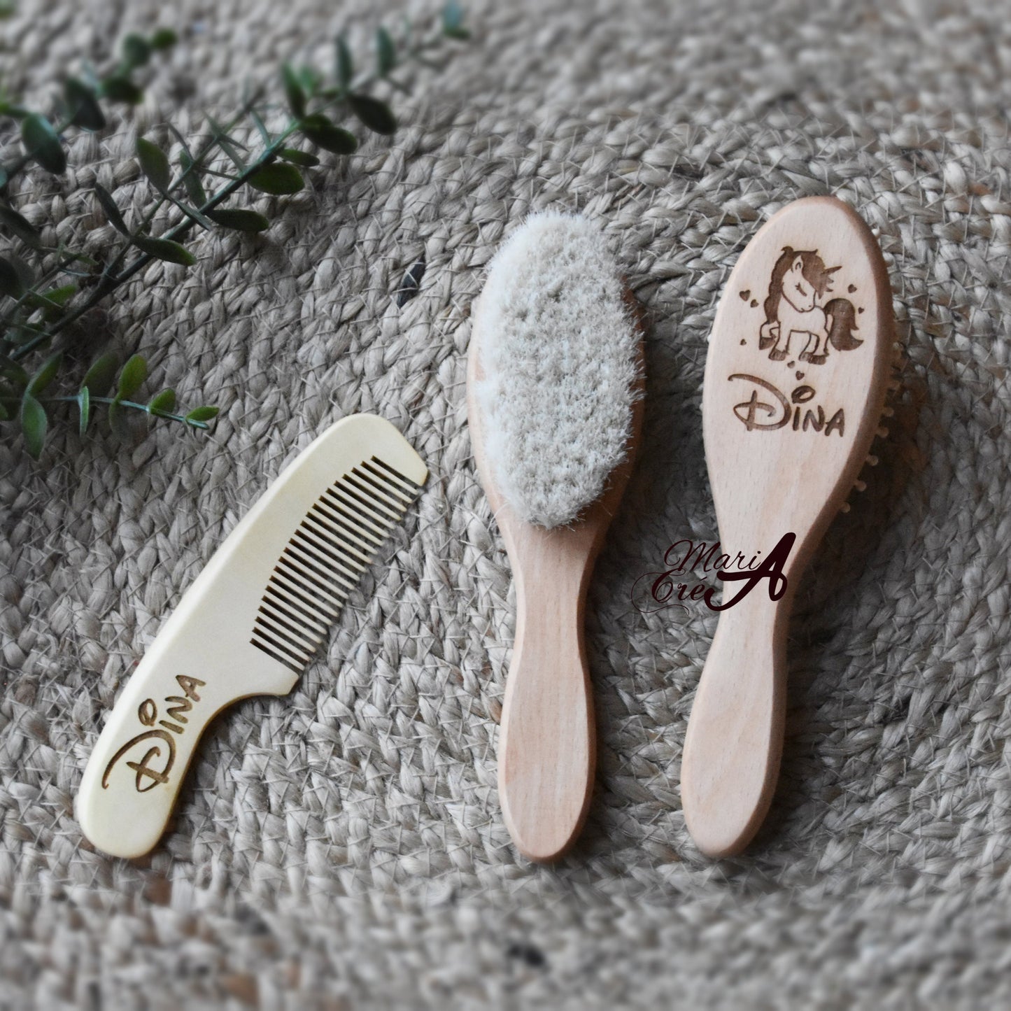 Set de brosse en bois licorne 1