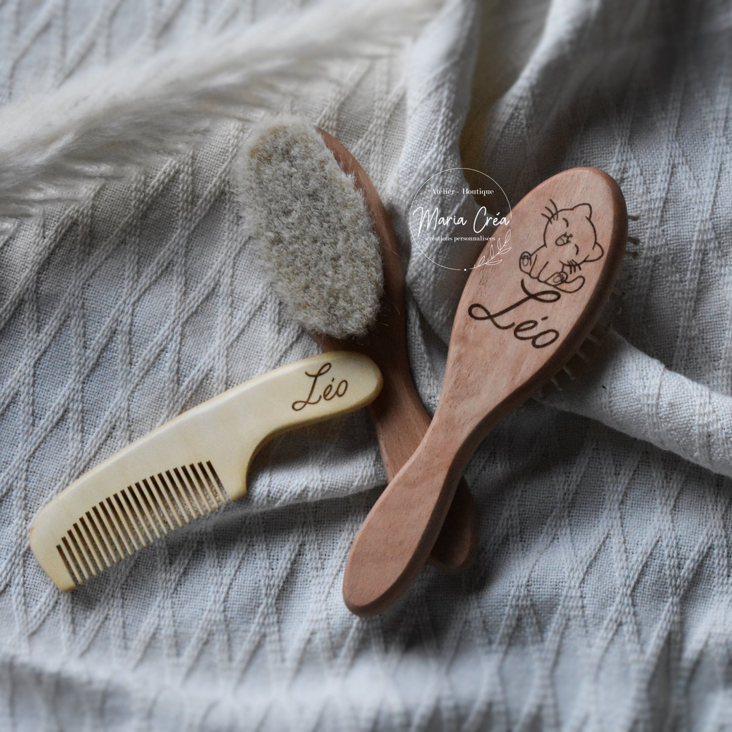 Set de brosse en bois chat