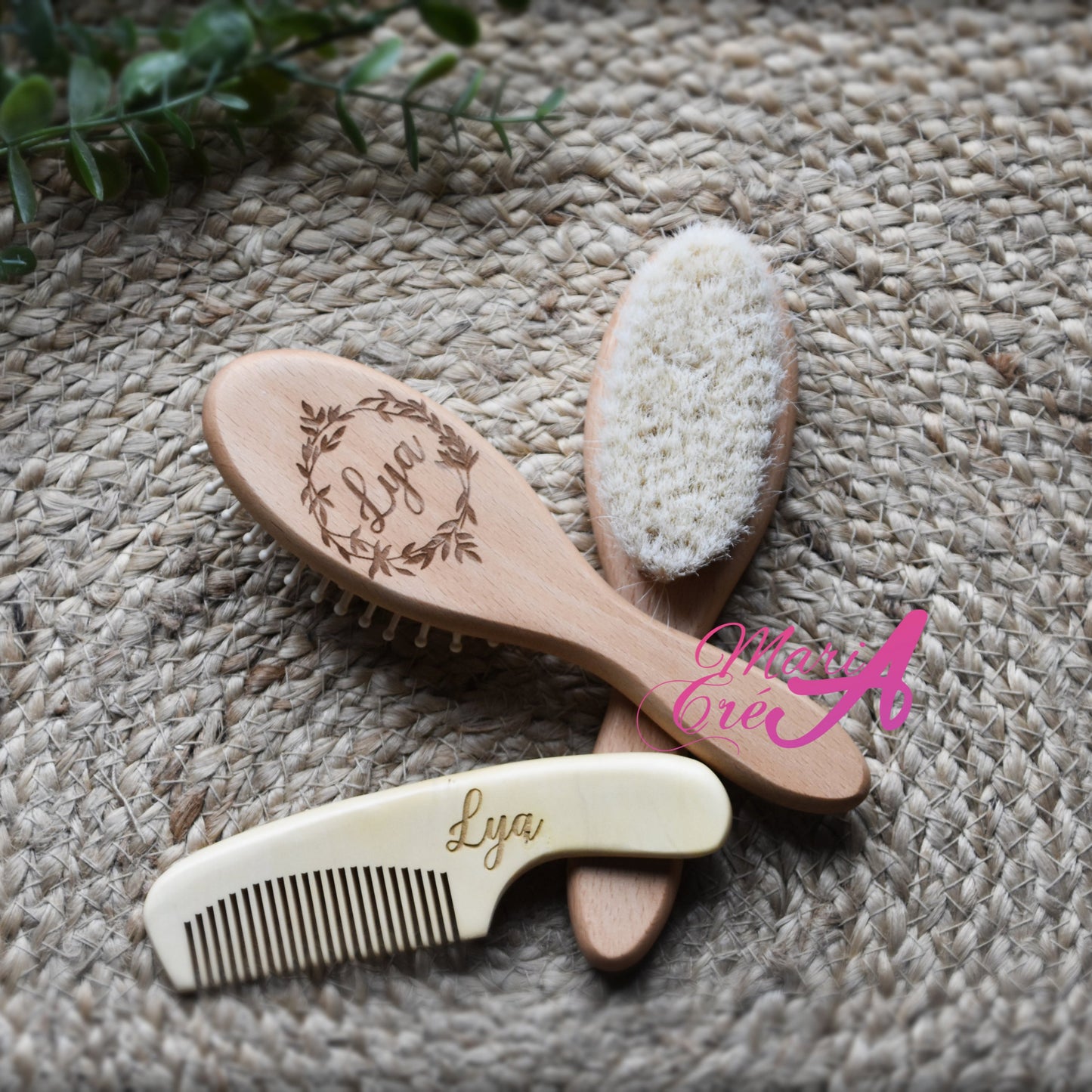 Set de brosse en bois couronne de feuilles