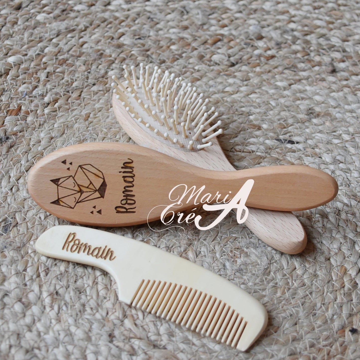 Set de brosse en bois renard géométrique