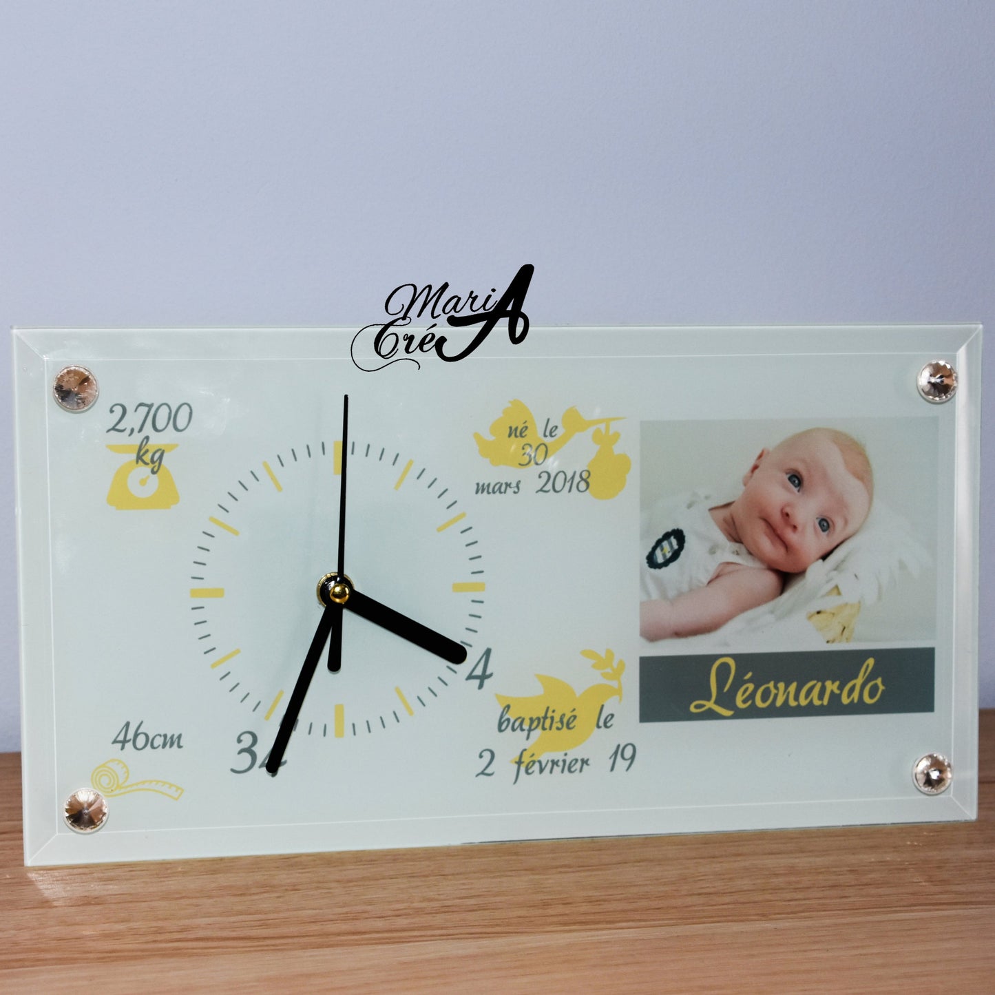 Cadre horloge photo infos de naissance