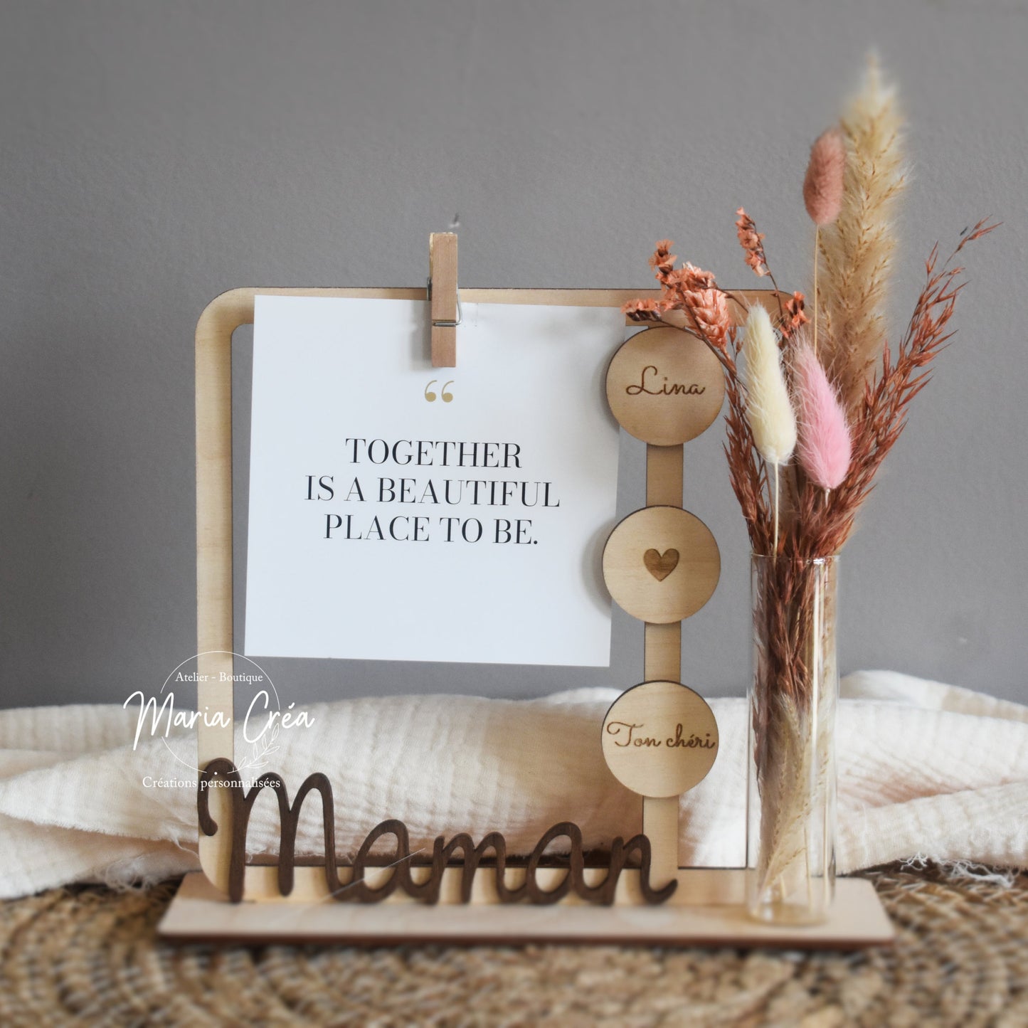 Cadre photo avec pince & fleurs séchées - Modèle coeur