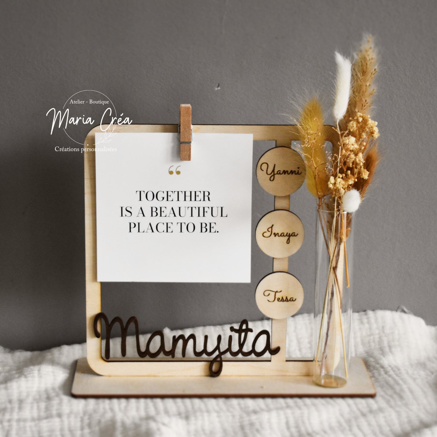 Cadre photo avec pince & fleurs séchées - Modèle coeur