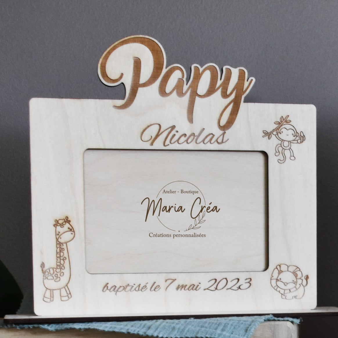 Cadre en bois - thème animaux jungle