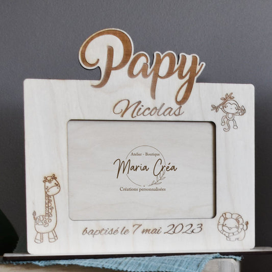 Cadre en bois - thème animaux jungle