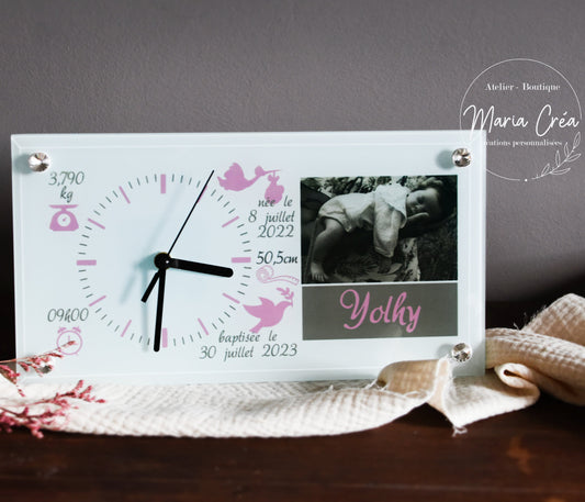 Cadre horloge photo infos de naissance