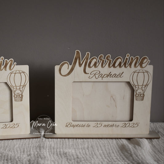 Cadre en bois - thème ourson montgolfière