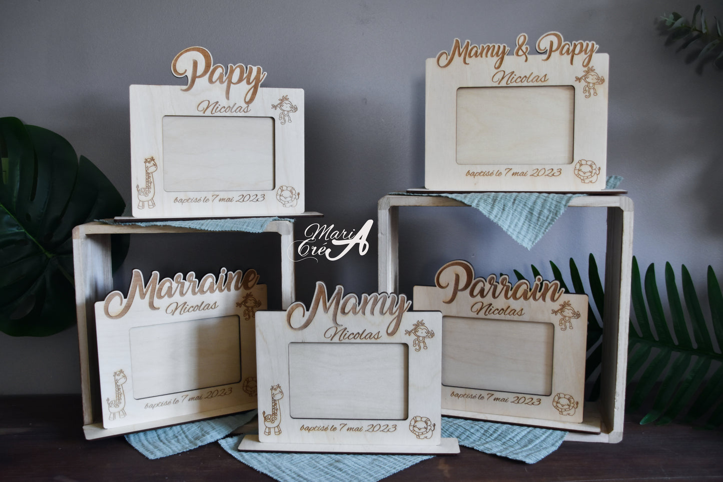 Cadre en bois - thème animaux jungle