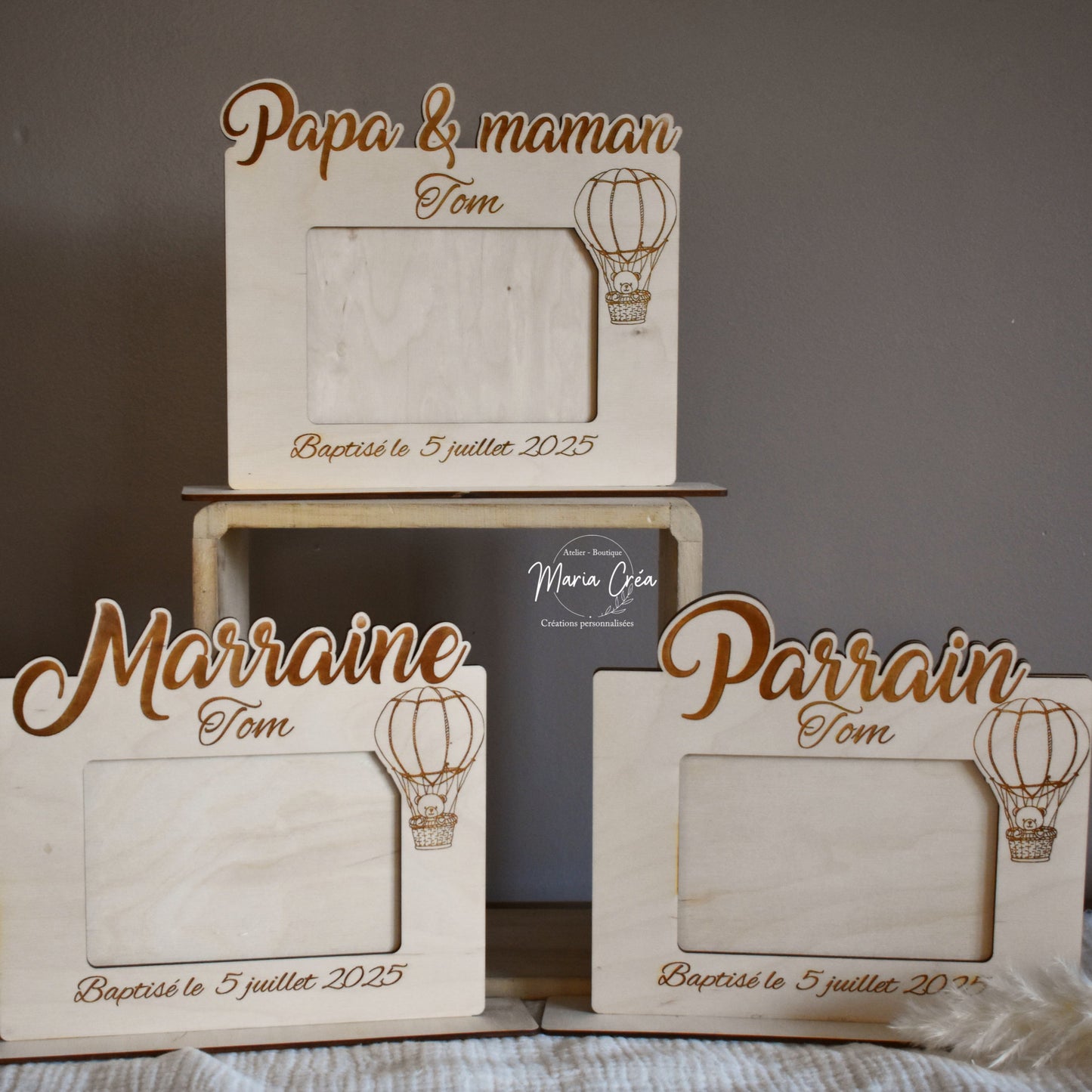 Cadre en bois - thème montgolfière ourson