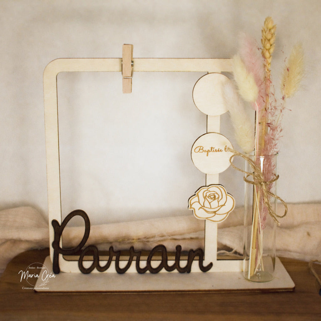 Cadre photo avec pince & fleurs séchées - Modèle Rose