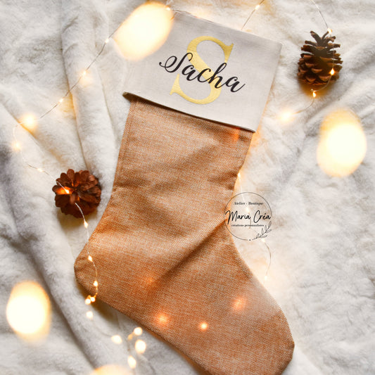 Chaussette de Noël en jute - Initiale