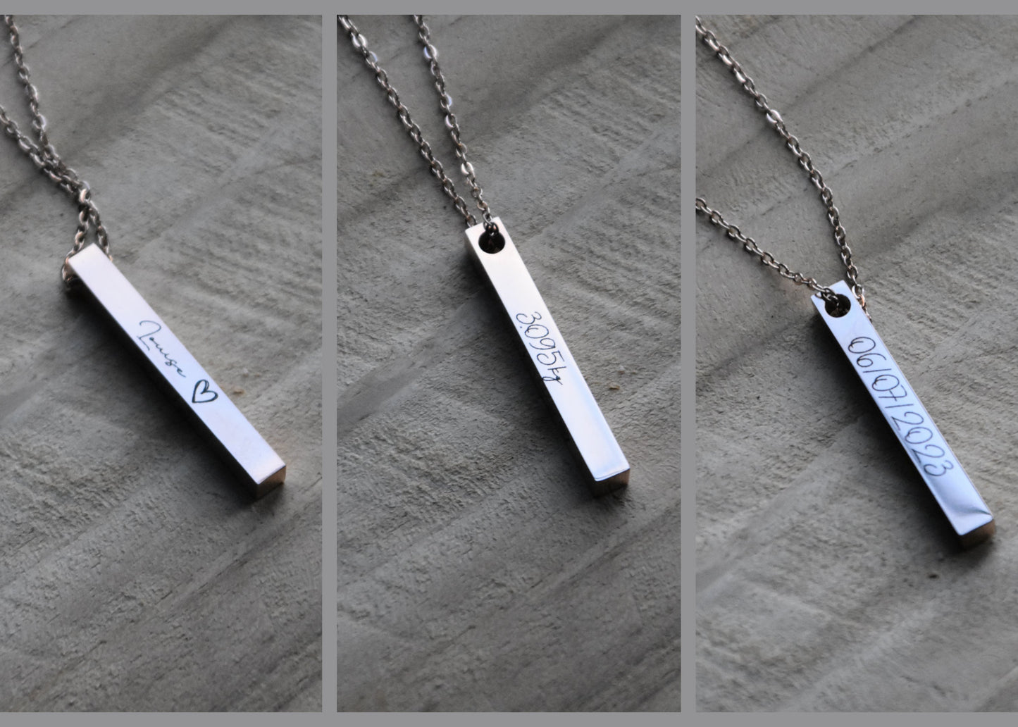 Collier avec pendentif barette - informations de naissance