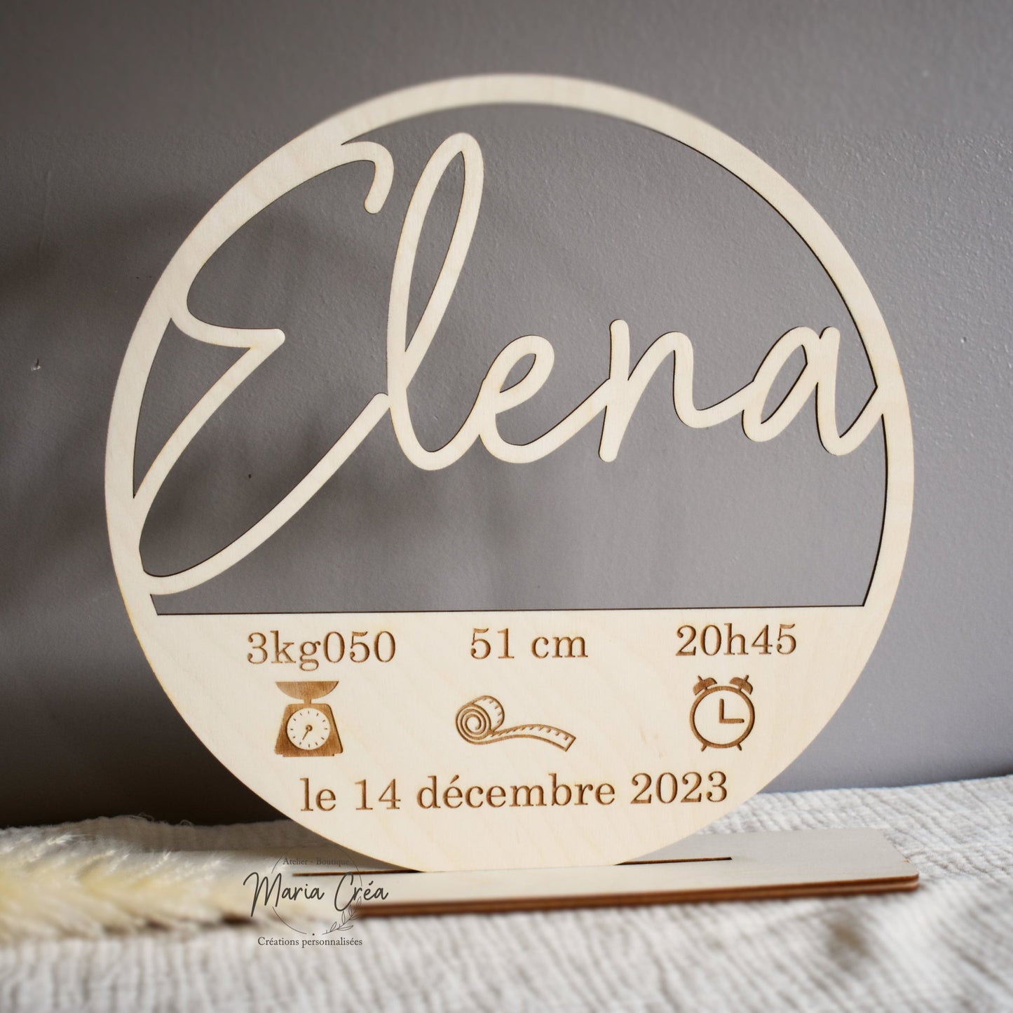Couronne en bois prénom avec infos de naissance