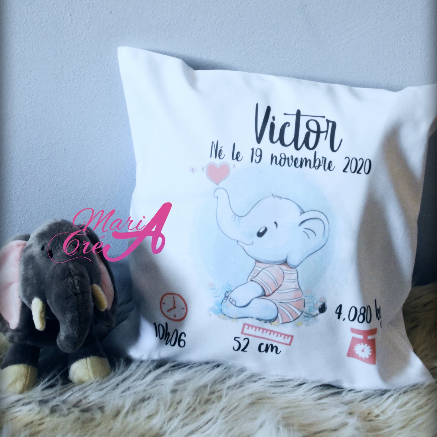 Coussin éléphant coeur