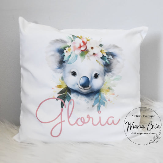 Coussin koala fleurs