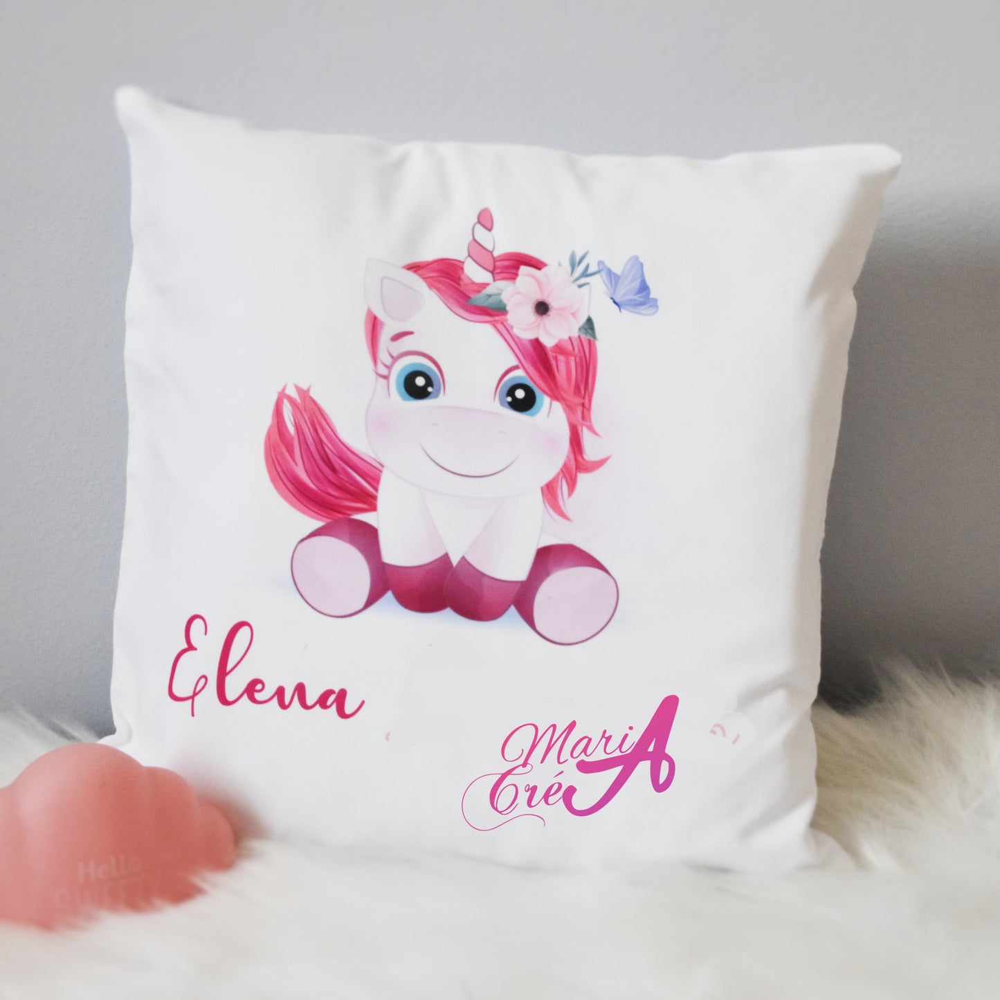 Coussin licorne rose