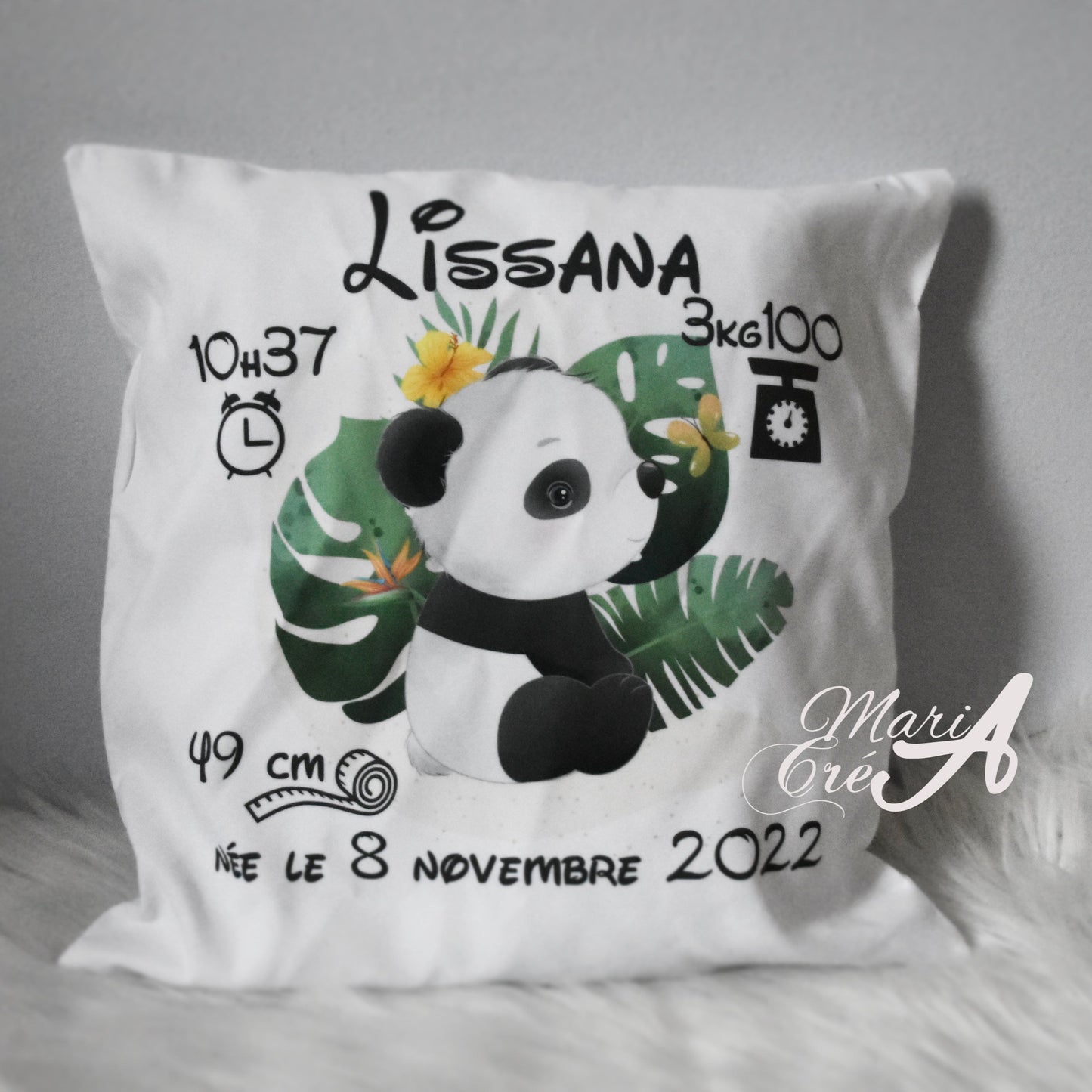Coussin panda feuilles