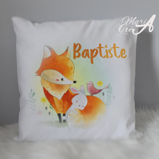 Coussin renard oiseau