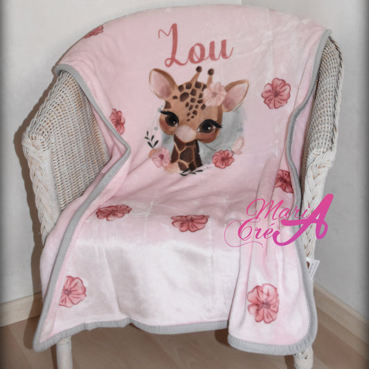 Couverture girafe fleurs