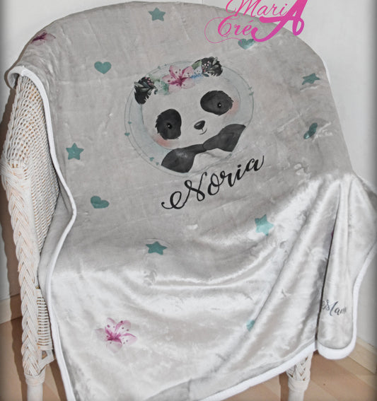 Couverture panda fleurs