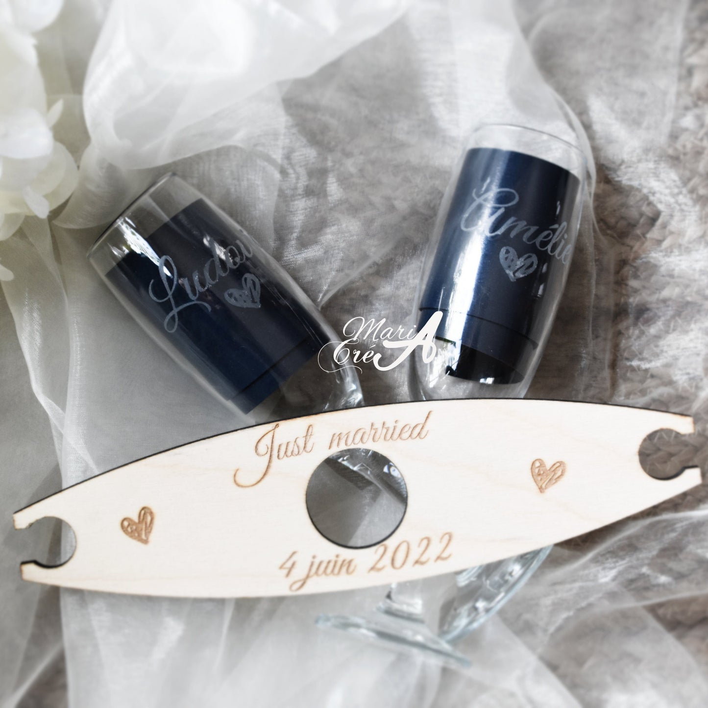 Verres gravés prénoms coeur