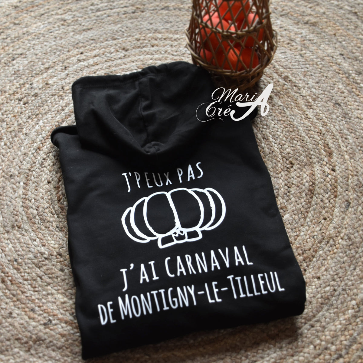Sweat enfant personnalisé – "J'peux pas, j'ai carnaval de..." - modèle chapeau