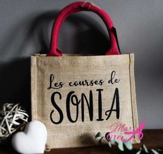 Sac en toile de jute "Les courses de ..."