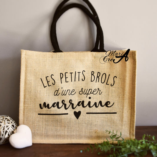 Sac en toile de jute "Les petits brols d'une super ..."