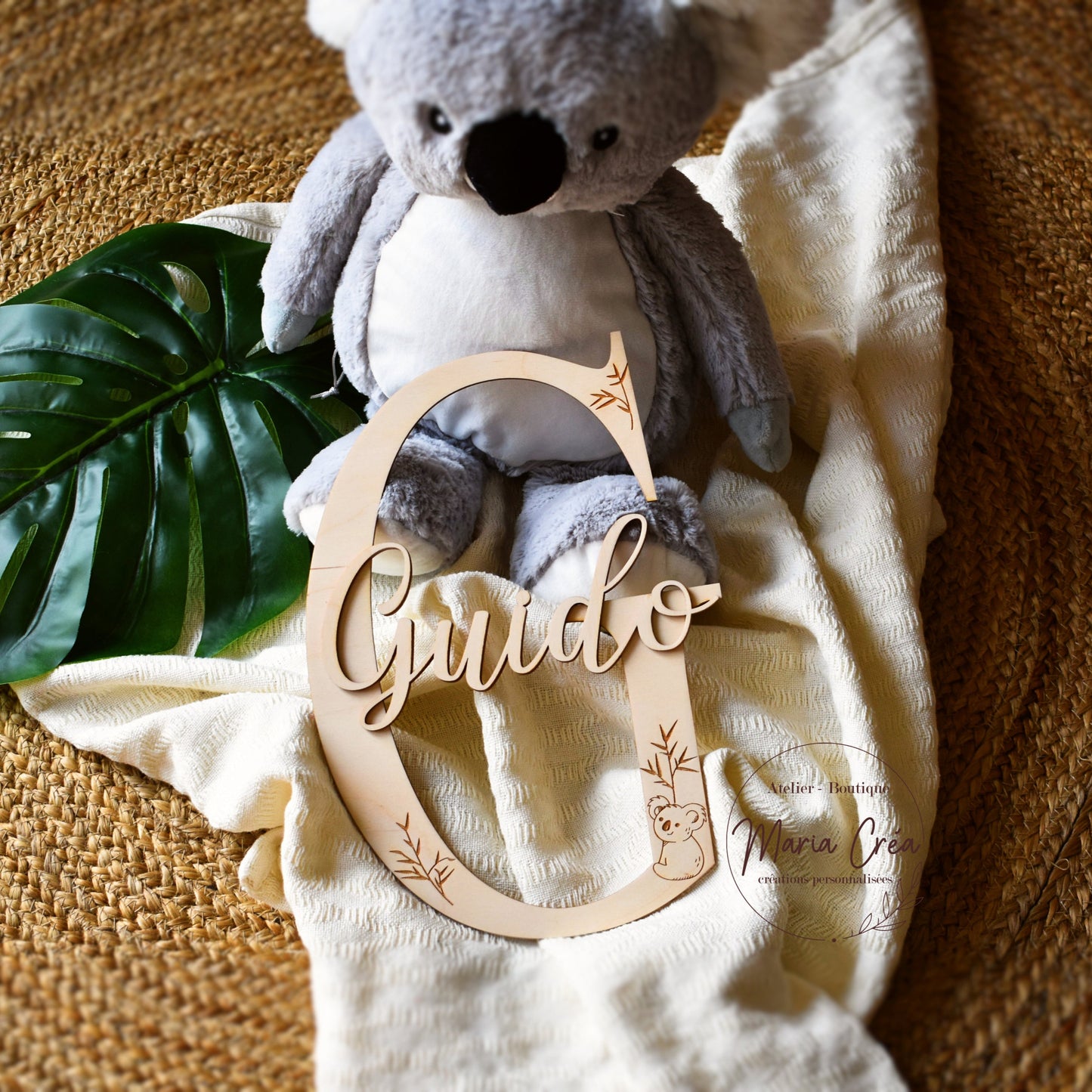 Lettrine prénom en bois - koala