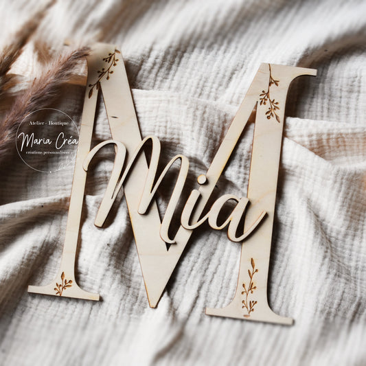 Lettrine prénom en bois - feuillages