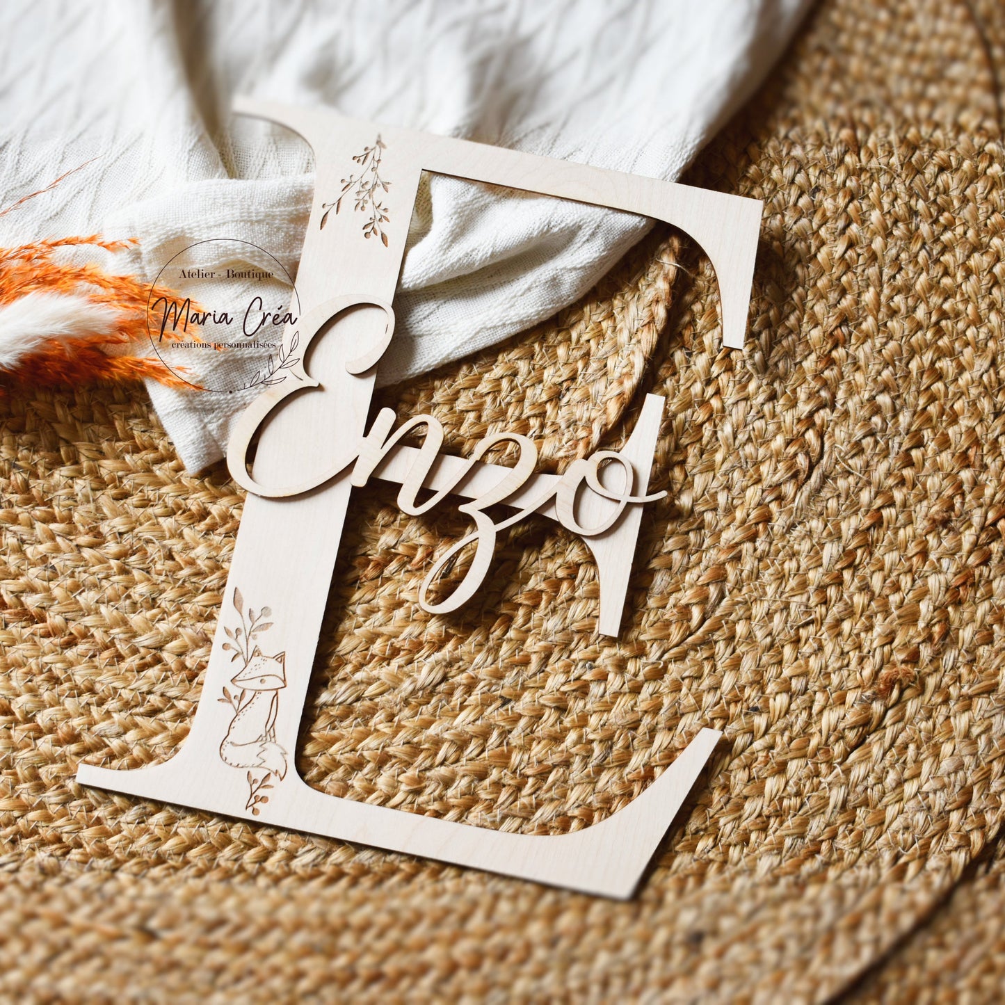 Lettrine prénom en bois - renard modèle 2