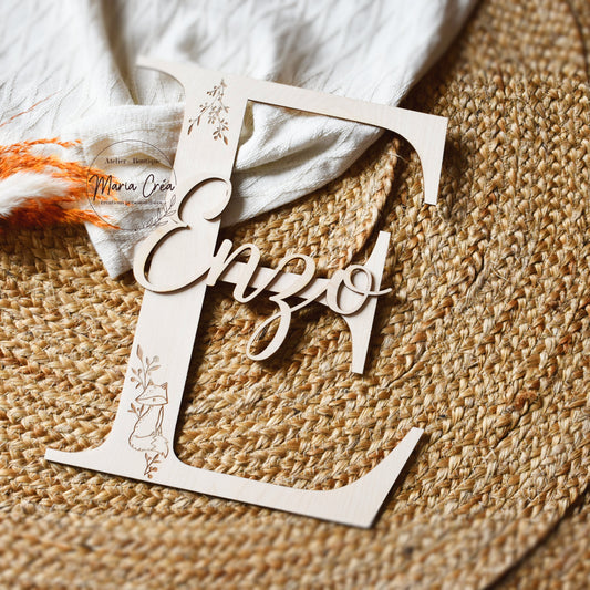 Lettrine prénom en bois - renard modèle 2