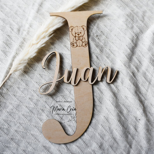 Lettrine prénom en bois - ourson