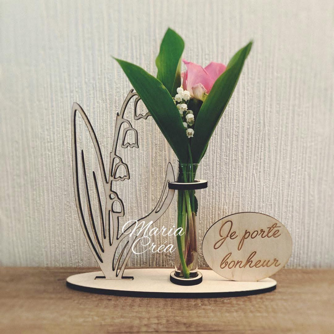 Support décoratif "Brin de muguet" avec fiole en verre